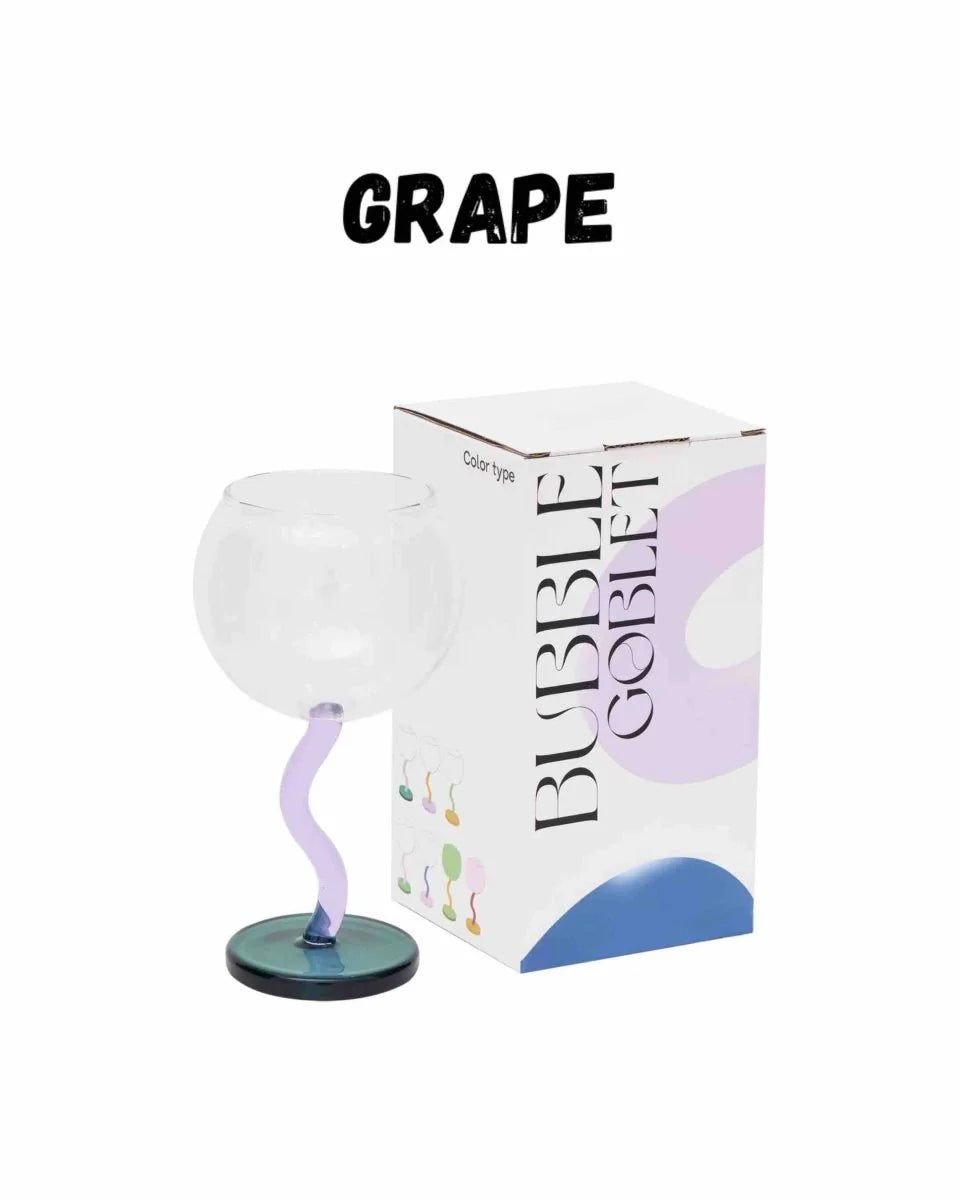 Handblown Bubble Wine Glass - Retro Whimsical Eclectic Wavy Stemmed Goblets