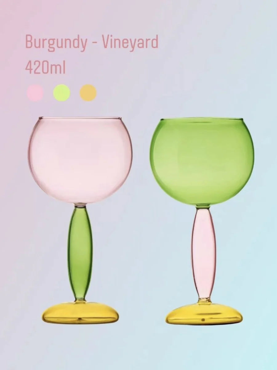 Set of 2 Pcs Handblown Colored Burgundy / Bordeaux Wine Glasses