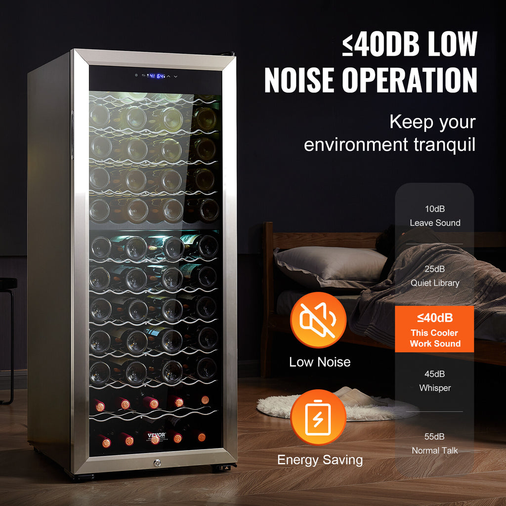 Nevera de Vino. Bodega. VEVOR Enfriador De Vino Frigorífico Independiente 80 Botellas Doble Zona LED Digital