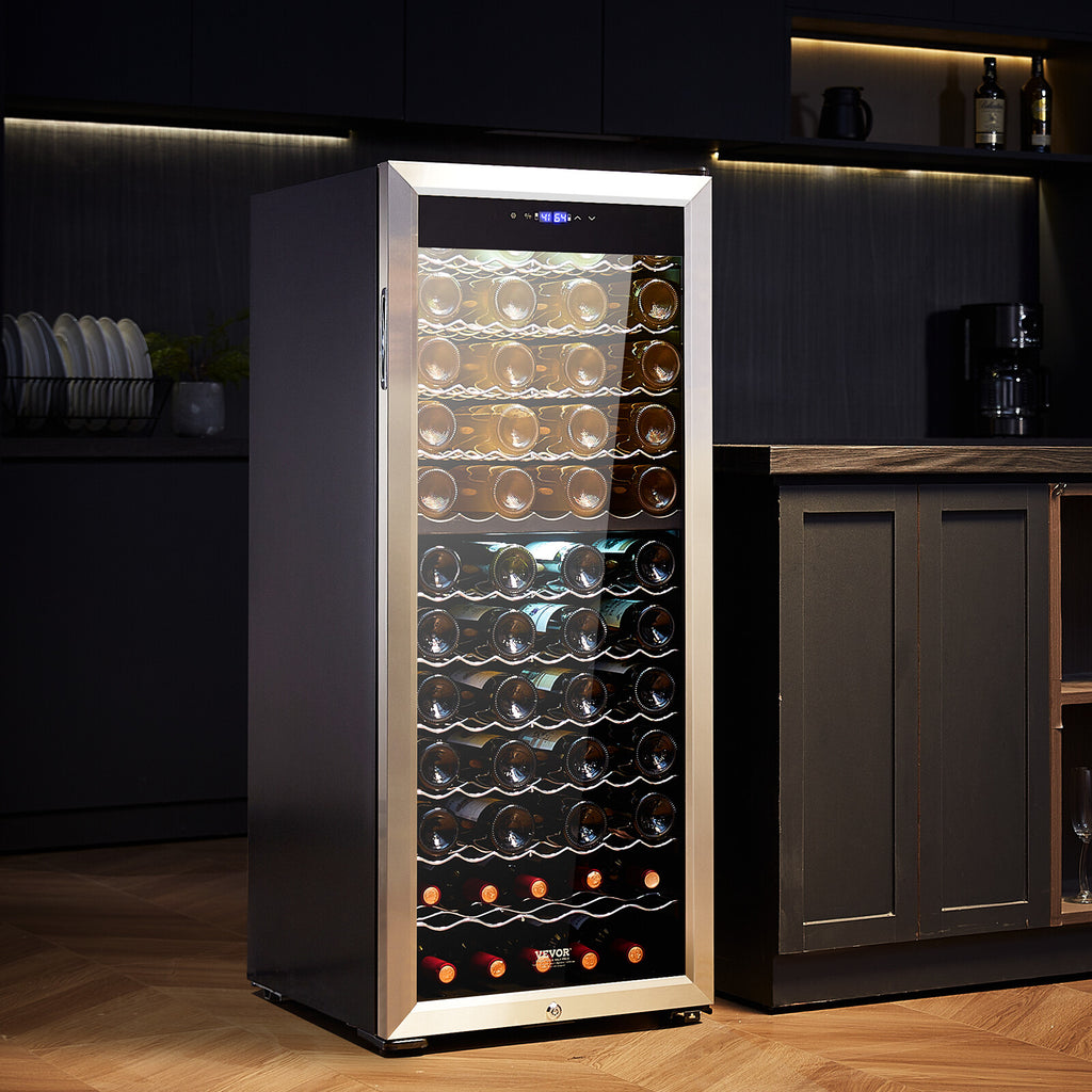 Nevera de Vino. Bodega. VEVOR Enfriador De Vino Frigorífico Independiente 80 Botellas Doble Zona LED Digital