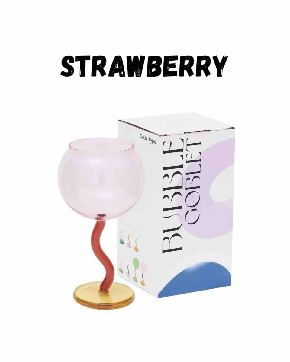 Handblown Bubble Wine Glass - Retro Whimsical Eclectic Wavy Stemmed Goblets