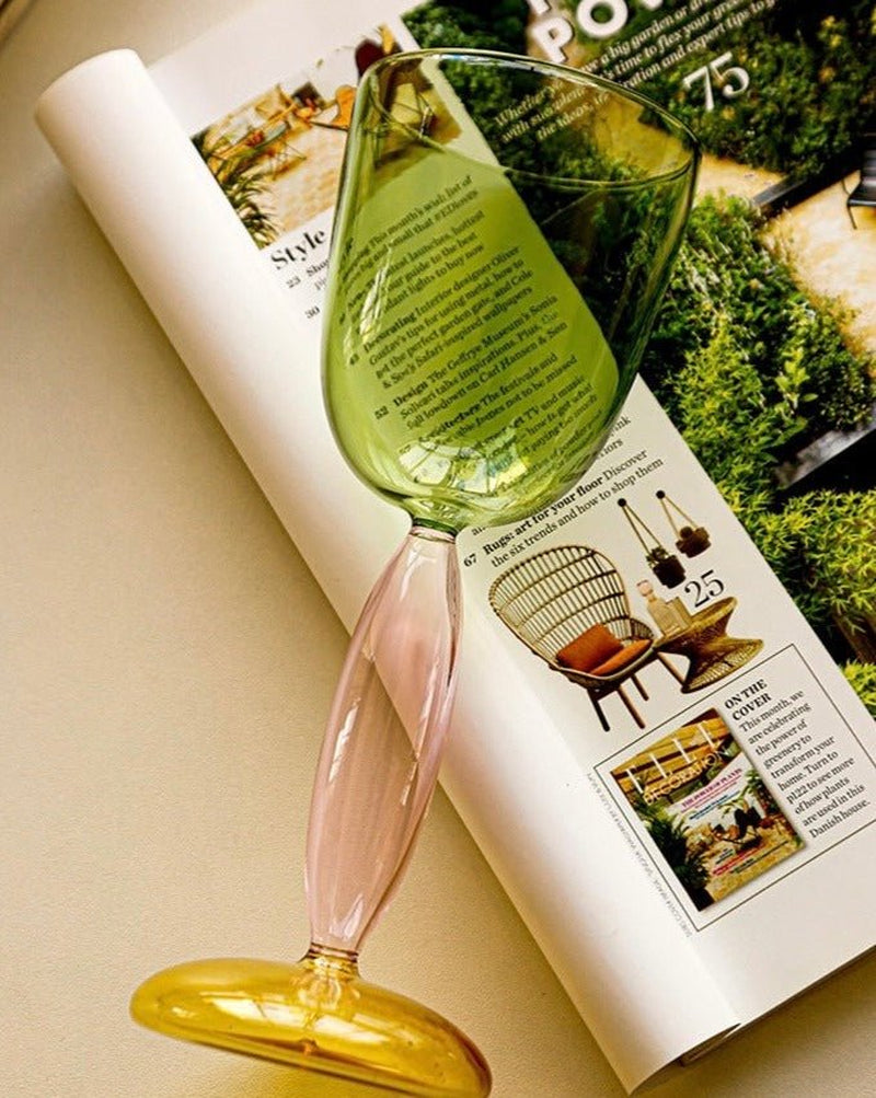 Set of 2 Pcs Handblown Colored Burgundy / Bordeaux Wine Glasses