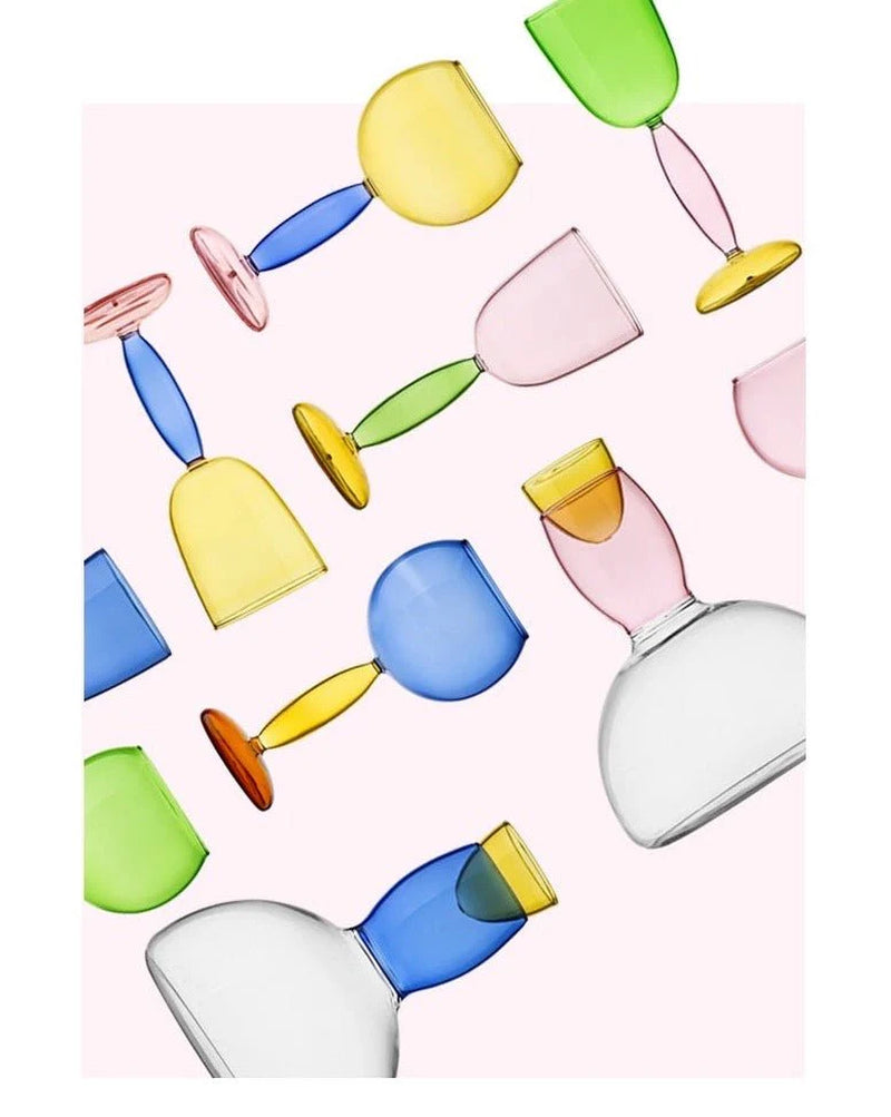 Set of 2 Pcs Handblown Colored Burgundy / Bordeaux Wine Glasses