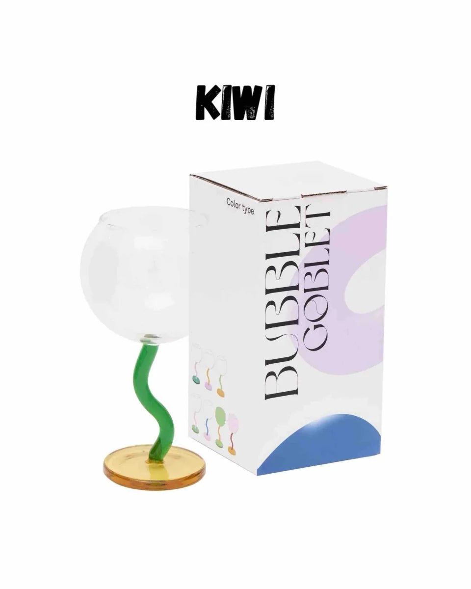 Handblown Bubble Wine Glass - Retro Whimsical Eclectic Wavy Stemmed Goblets