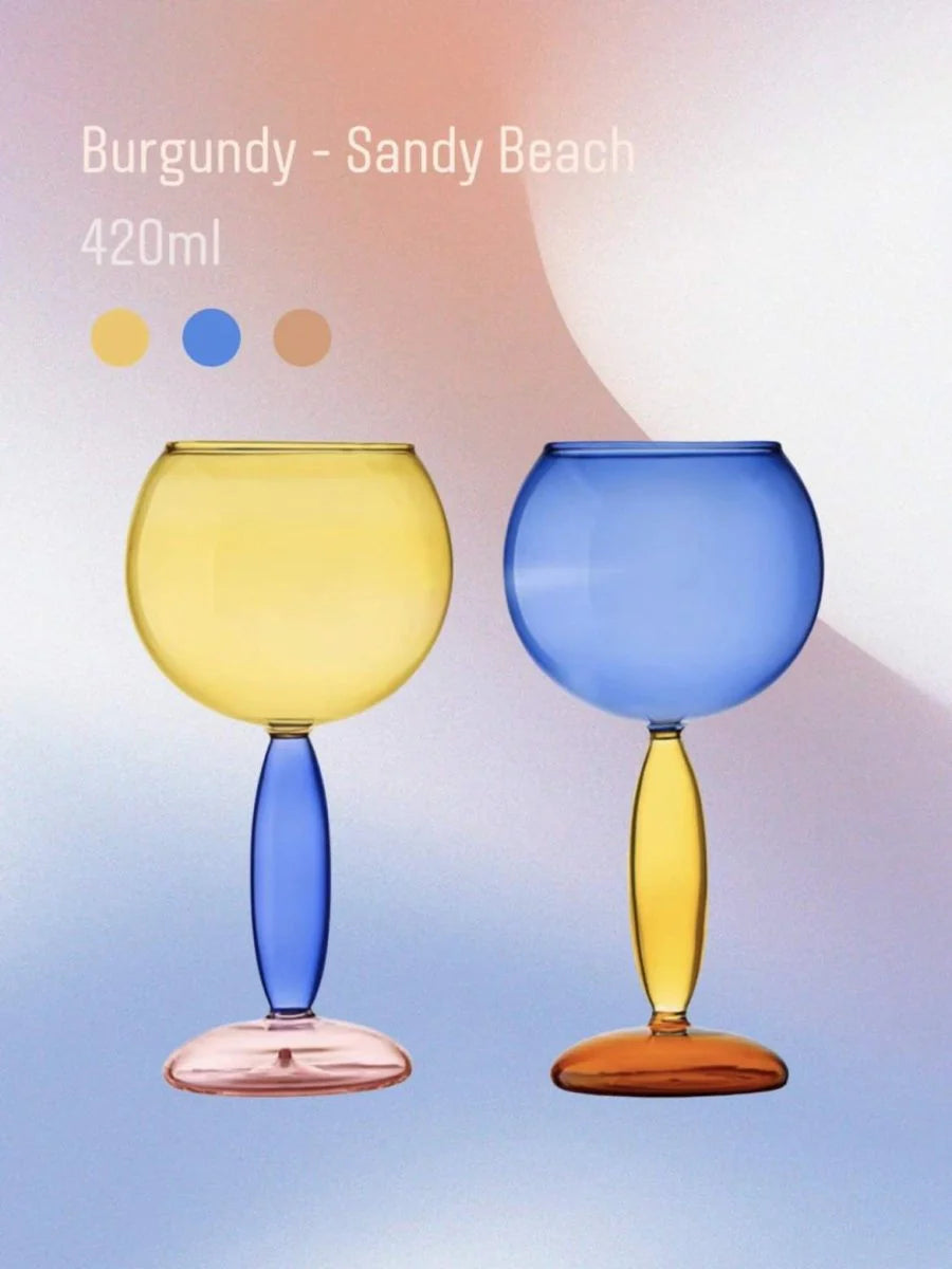 Set of 2 Pcs Handblown Colored Burgundy / Bordeaux Wine Glasses