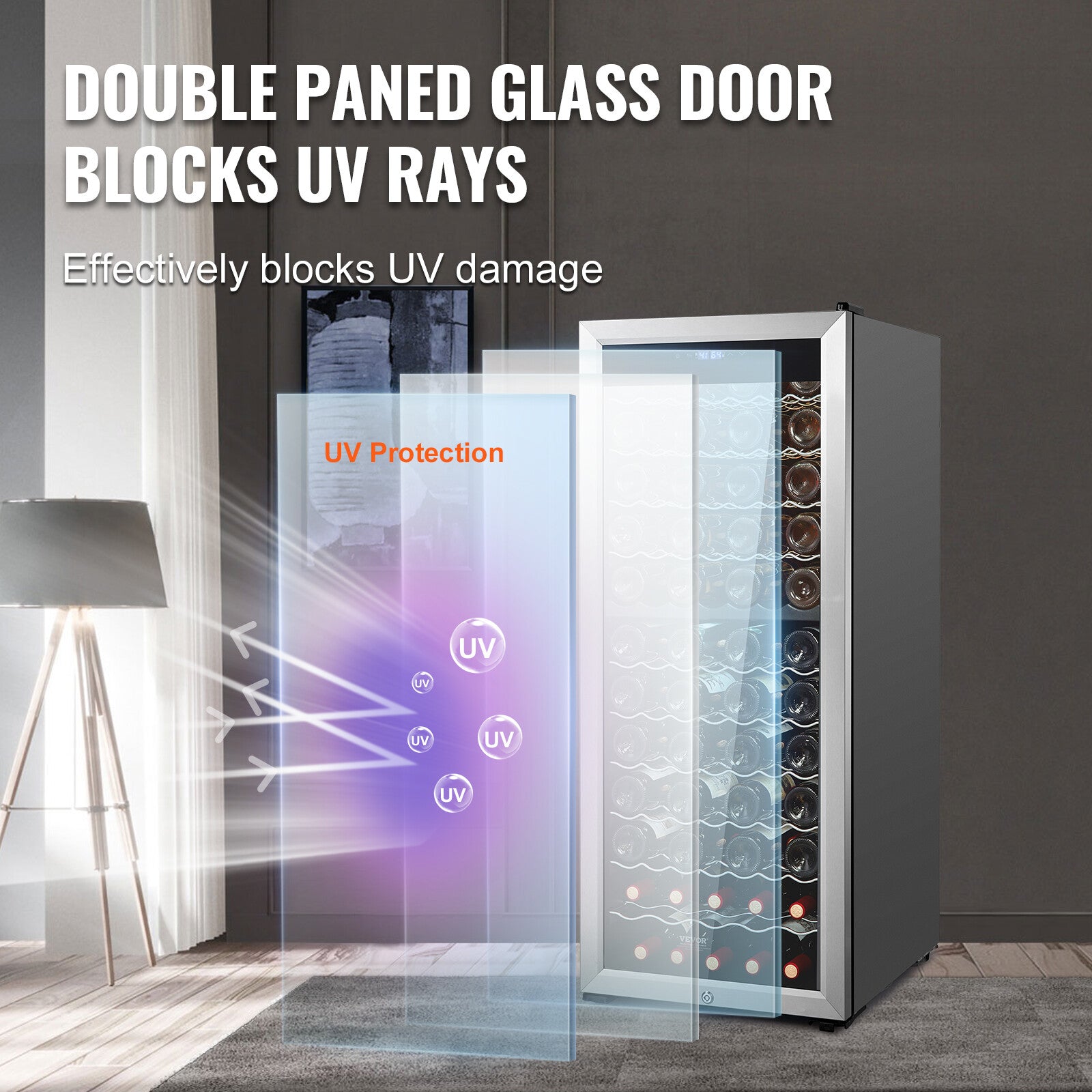 Nevera de Vino. Bodega. VEVOR Enfriador De Vino Frigorífico Independiente 80 Botellas Doble Zona LED Digital